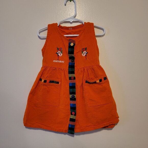 Orange Kids Dress with Embroidered Details - Picture 1 of 5